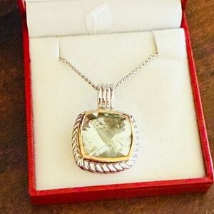 Large Sterling & 14K gold Prasiolite pendant necklace